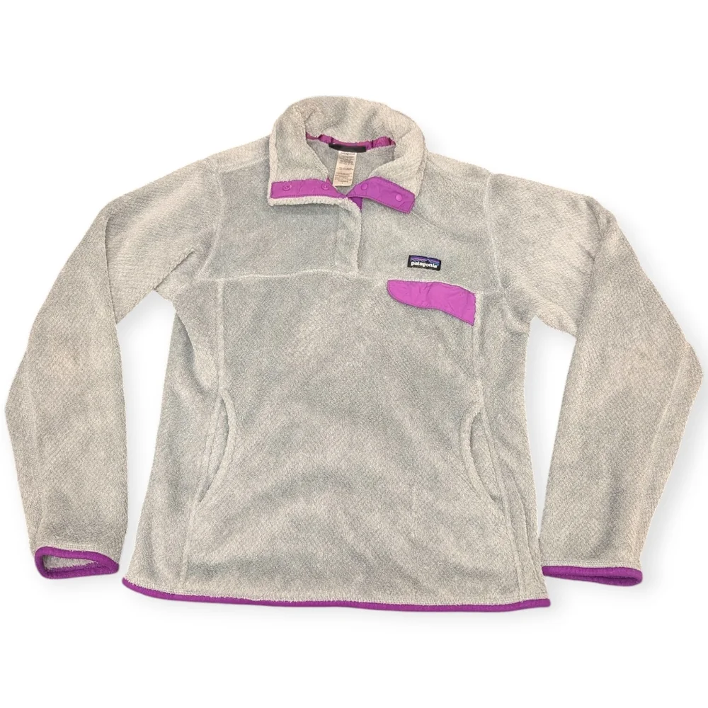 Womens Patagonia Synchilla Snap-T Fleece Pullover Jacket Grey Purple Small - Picture 2 of 9
